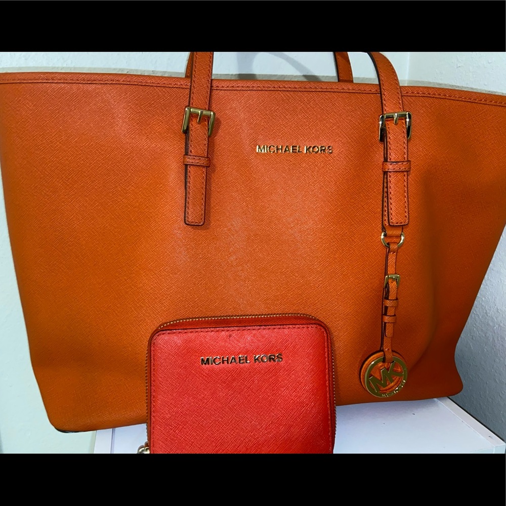 Michael Kors Orange Jet Set Travel Tote & Wallet